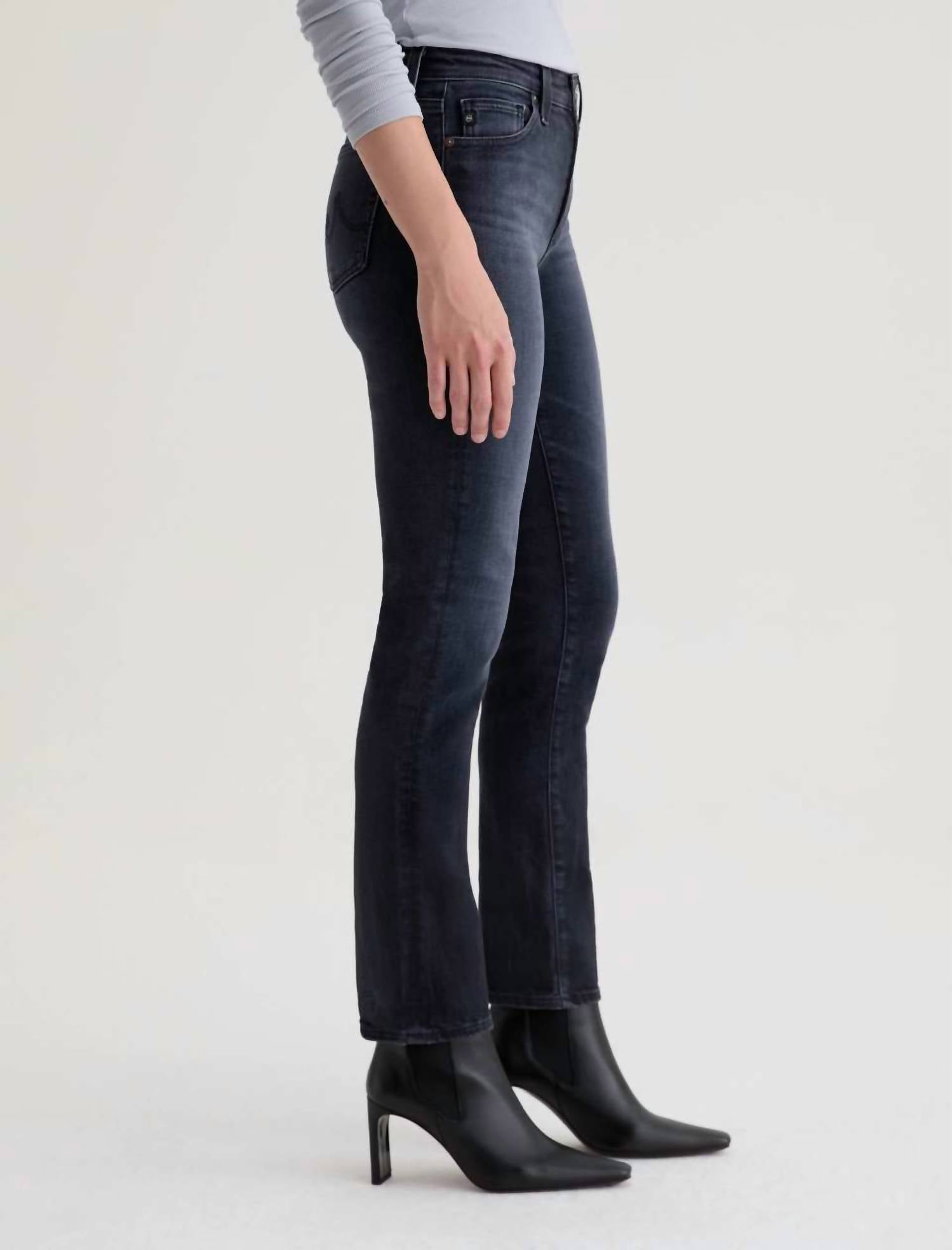 AG Jeans Mari Mid-rise Slim Straight Jean in glitch - women's jeans - detail view