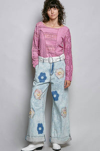 Pol - Floral Patchwork Rolled-up Straight Pants