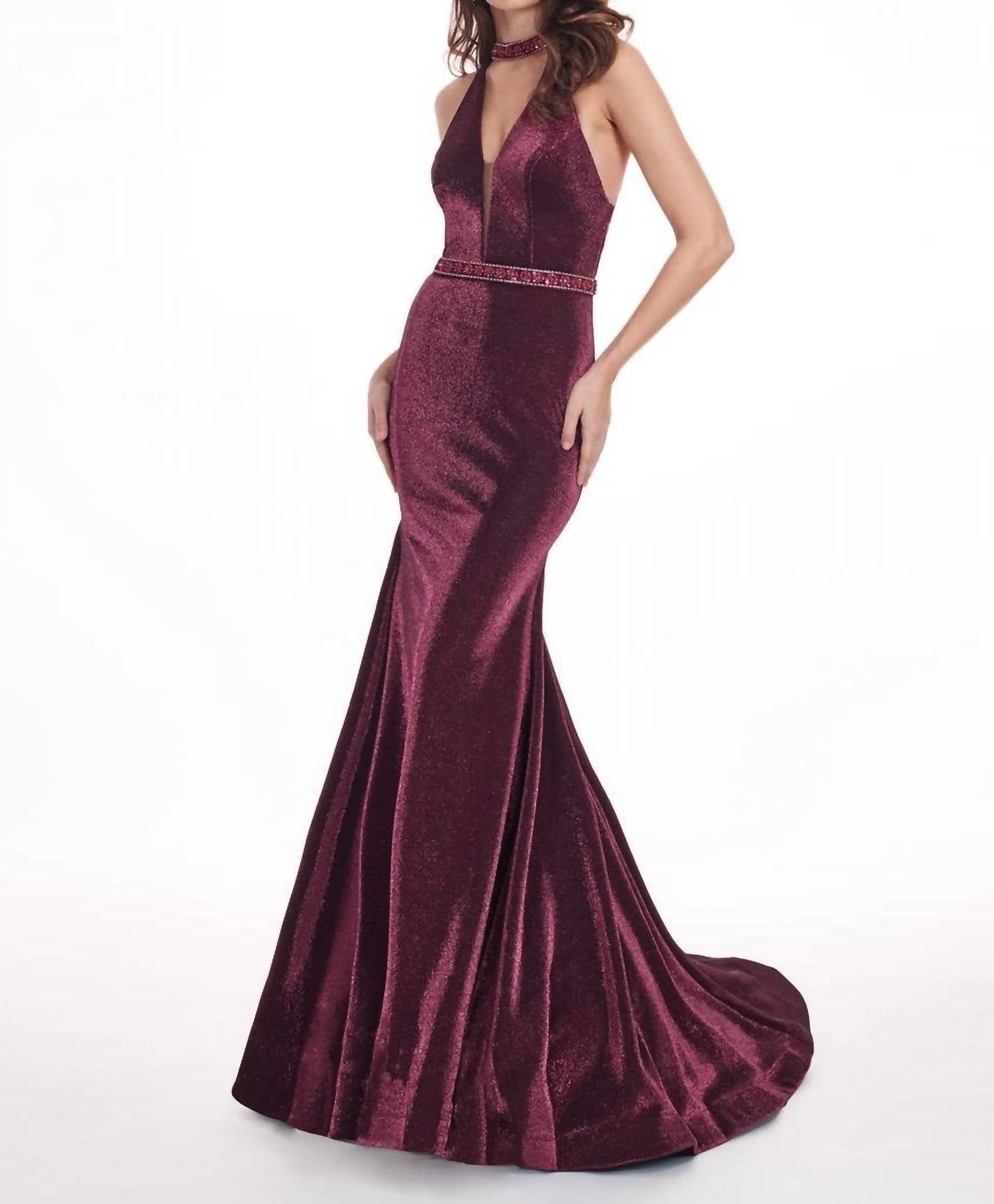 Rachel Allan - Metallic Jersey Mermaid Gown