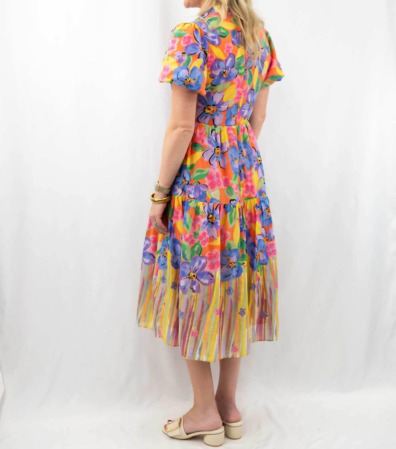 Fate Vibrant Floral Motif Midi Dress in multi - women's dress - alternate view
