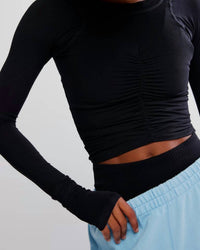 Free People Elsie Ruched Long Sleeve top in blue - women's t-shirt - view 4