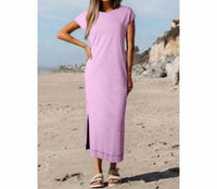 Aapparella Pocketed T-shirt Maxi Dress in wisteria mineral wash - women's dress - detail view