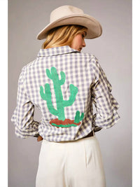 Blue B - Gingham Embroidered Western Snap Top