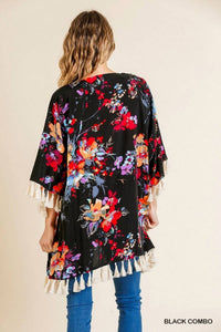 Umgee - Floral Frayed Tassel Kimono
