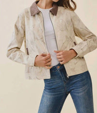 Tcec - Floral Print Corduroy Detail Jacket