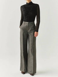 EXQUISE Draped Mesh Turtleneck Drew Top in black - women's blouse - view 4