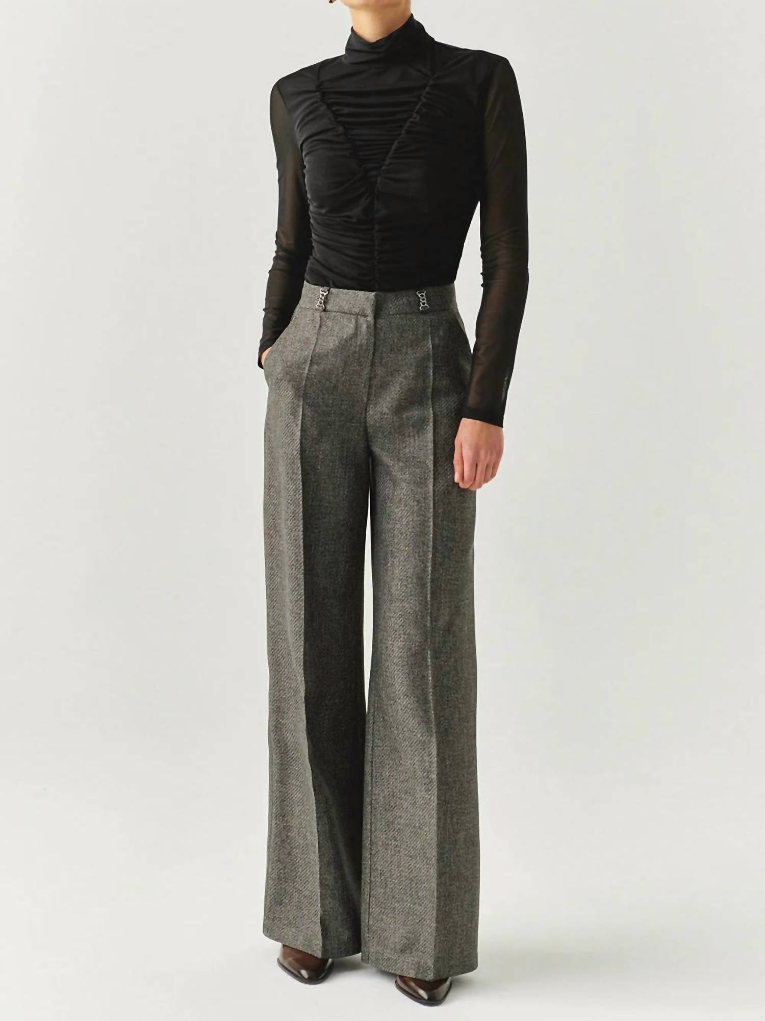 EXQUISE Draped Mesh Turtleneck Drew Top in black - women's blouse - view 4