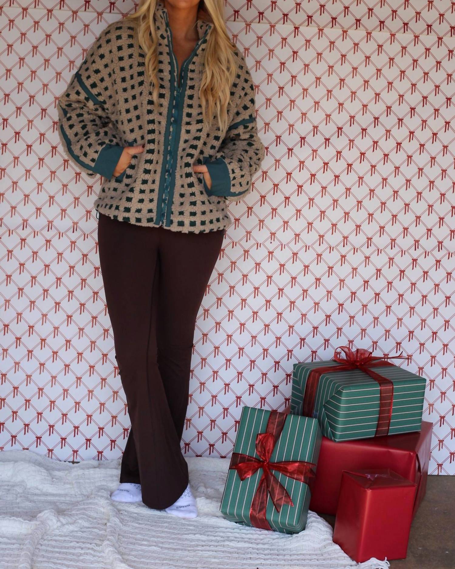 Very J - Women's Fuzzy Checkered Jacket