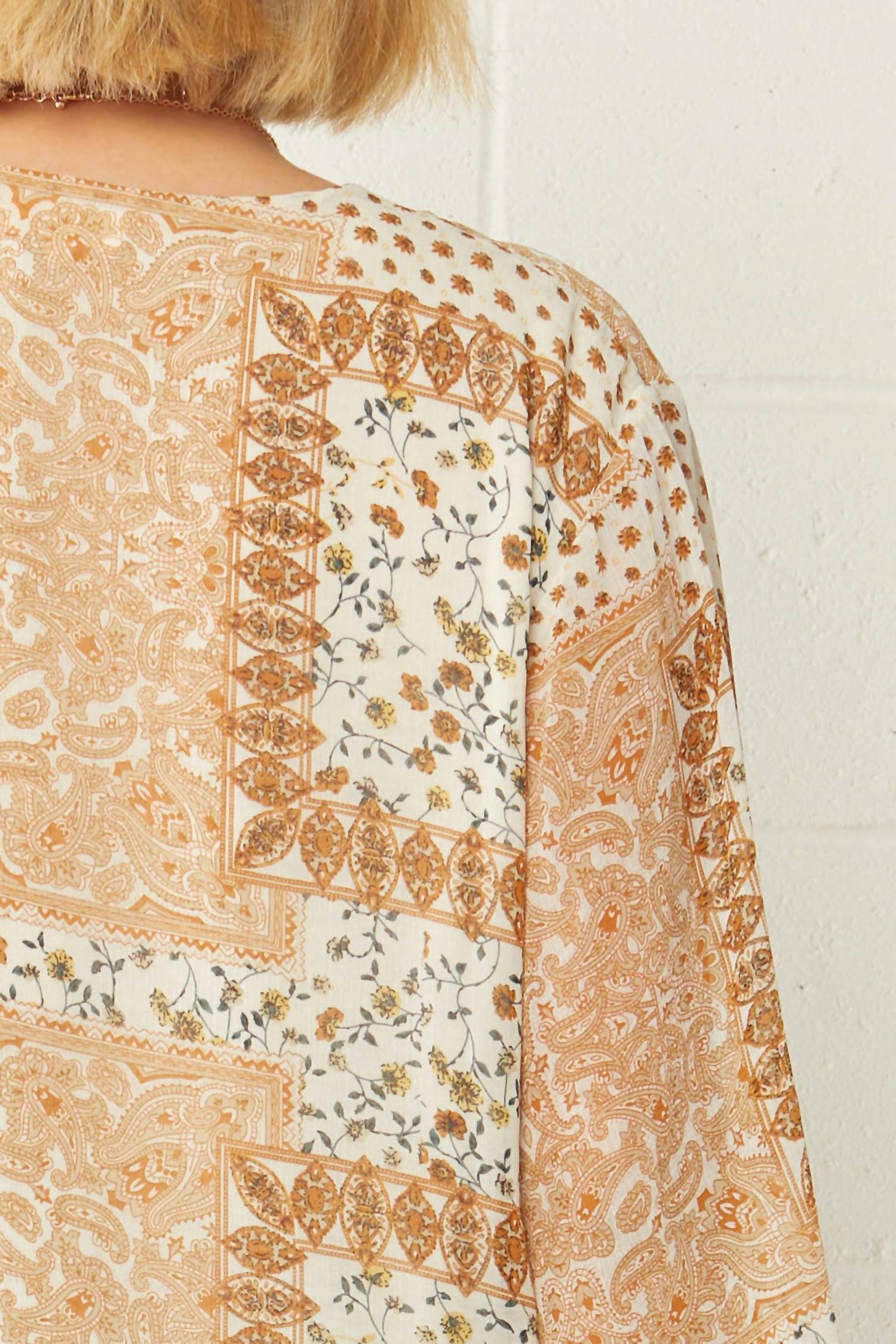entro Mixed Print Bubble Sleeve Blouse - Plus in beige - women's blouse - view 4