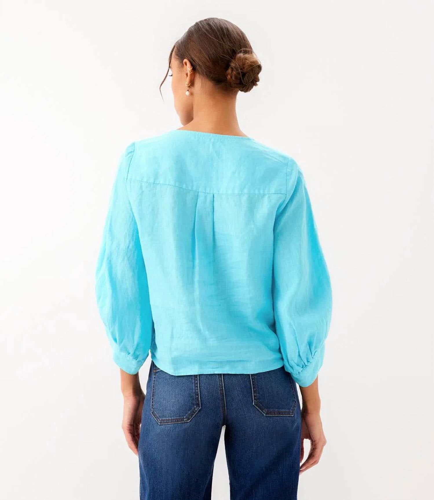 Karen Kane - Blouson Sleeve Linen Tie-Front Top
