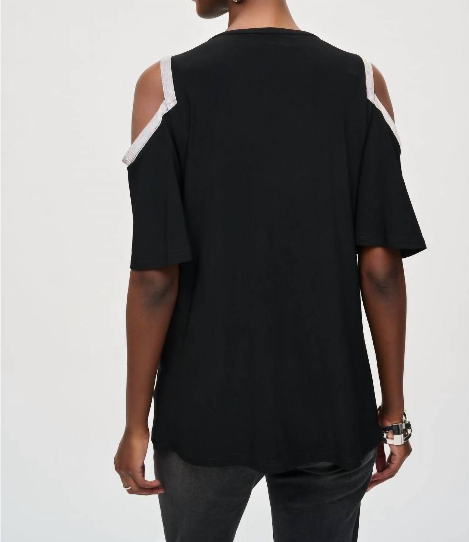 Joseph Ribkoff - Rhinestone Embellished Cold-shoulder Tunic