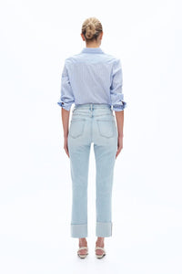 Bayeas - High Rise Straight Leg Jeans With Rolled Hem