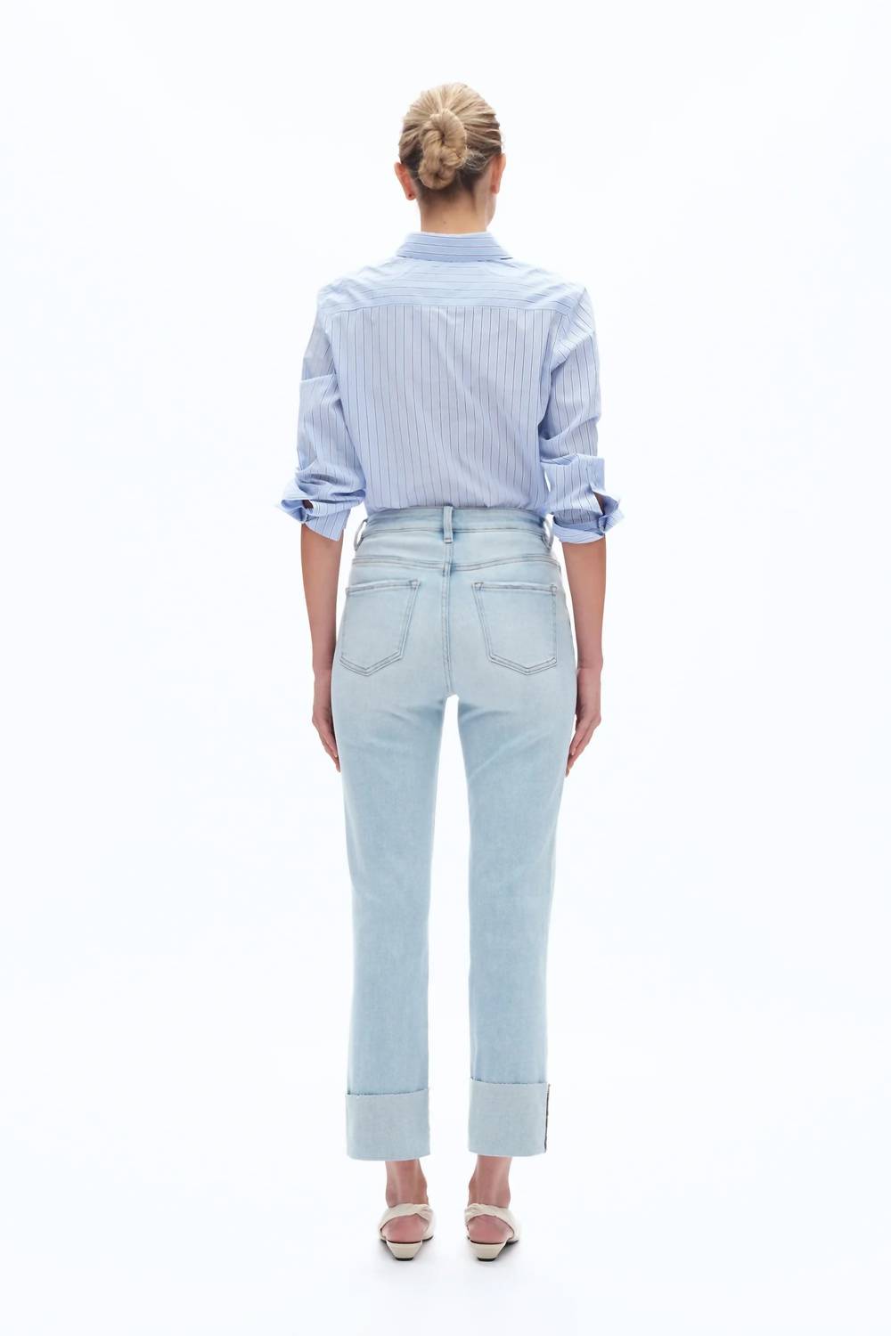 Bayeas - High Rise Straight Leg Jeans With Rolled Hem