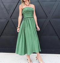 Blu Pepper - Women's Strapless Shirred Side Tie Detail Midi Dress