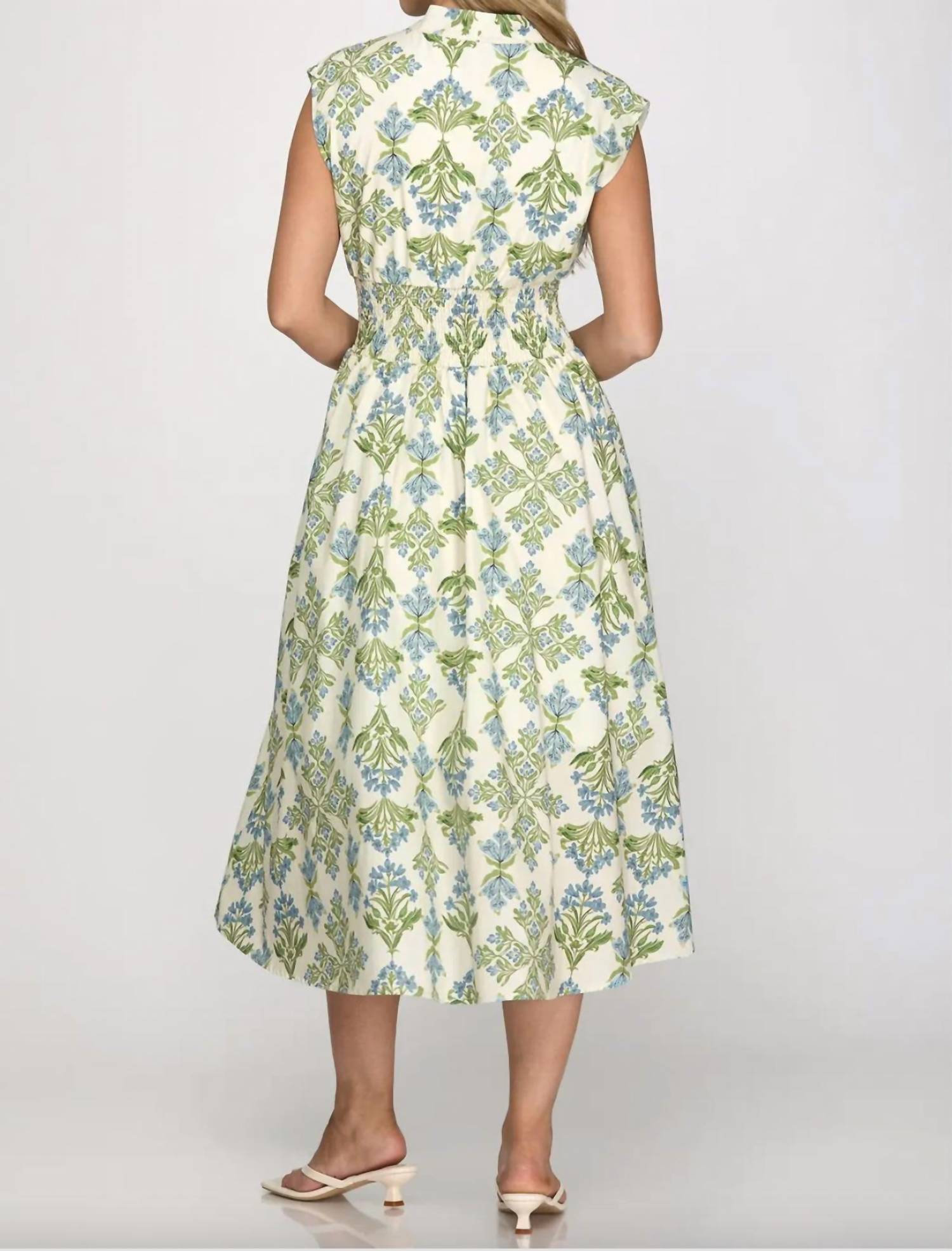 She + Sky - SMOCKED WAIST FRONT ZIP DRESS