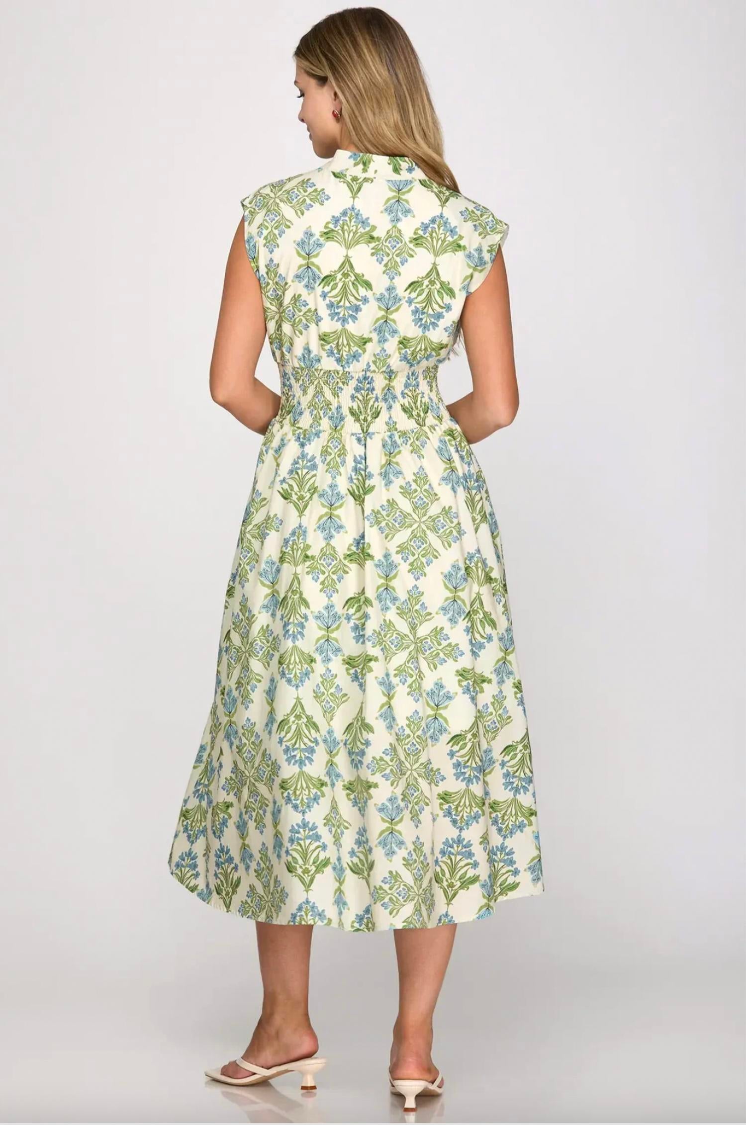 She + Sky - SMOCKED WAIST FRONT ZIP DRESS