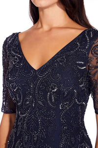Adrianna Papell - V-neck Sequined Mermaid Mesh Gown
