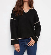 Charlie B - Embroidered Ribbed Sweater With Notch Neck