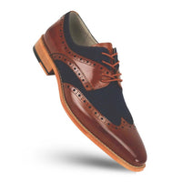 Giovanni Amato Men's Nico Leather Dress Shoes in whisky navy - men's shoe - detail view