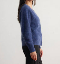 Margaret O'Leary Brushed Cashmere Cardigan in indigo - women's cardigan - detail view