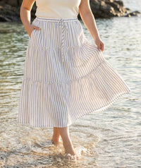 Karen Kane - Stripe Tiered Midi Skirt - Plus