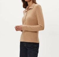 Michael Stars Issa Rib Henley Top in beige - women's long sleeve top - detail view