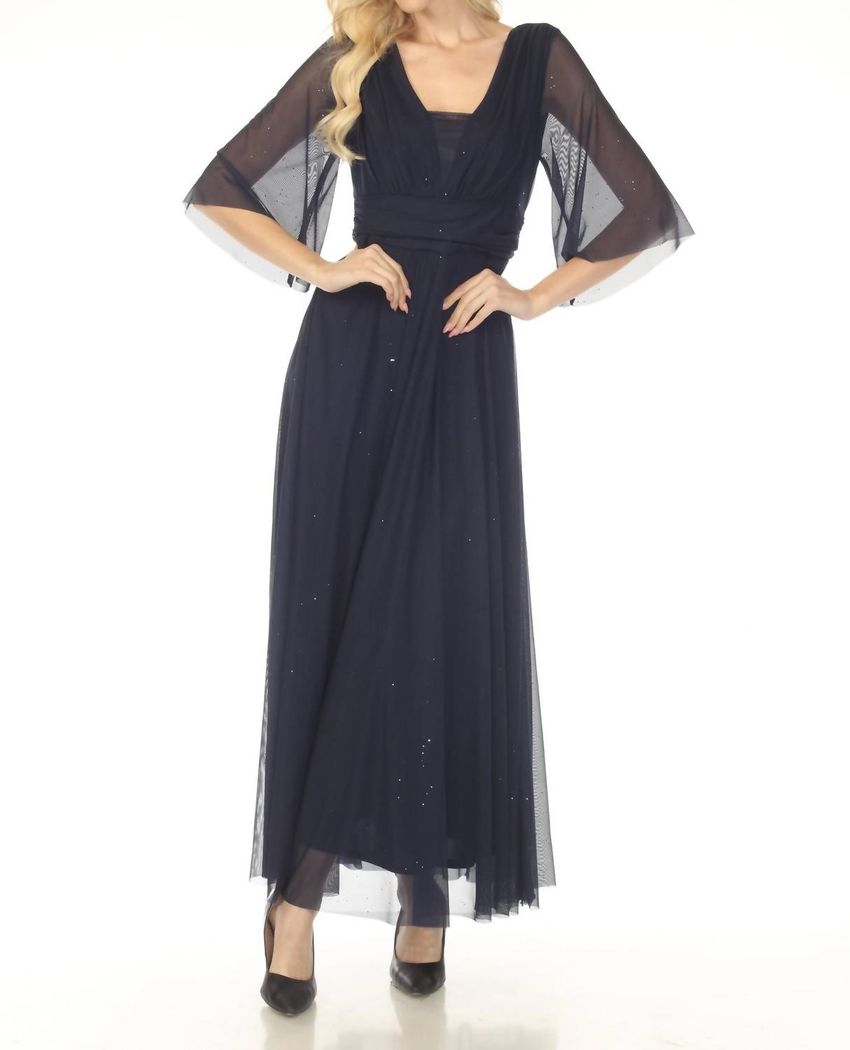 Joseph Ribkoff Shimmery A-line Evening Gown in navy - women's dress - view 4