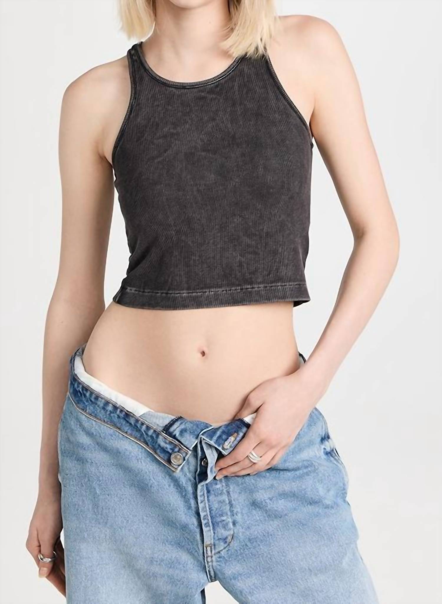John Elliott - Cropped Racerback Mineral Wash Tank Top
