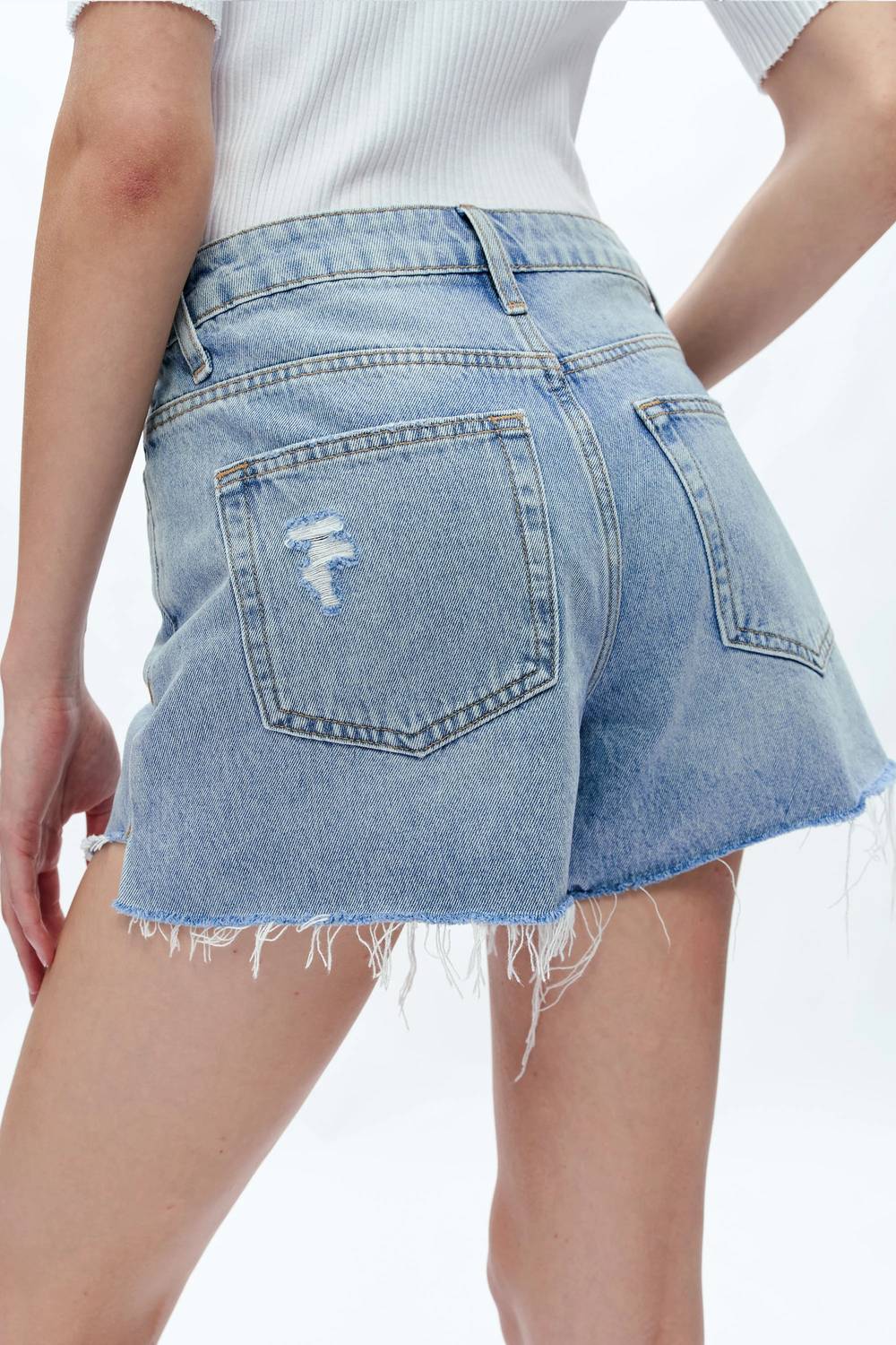 Bayeas - Kelly High Rise Raw Hem Denim Shorts