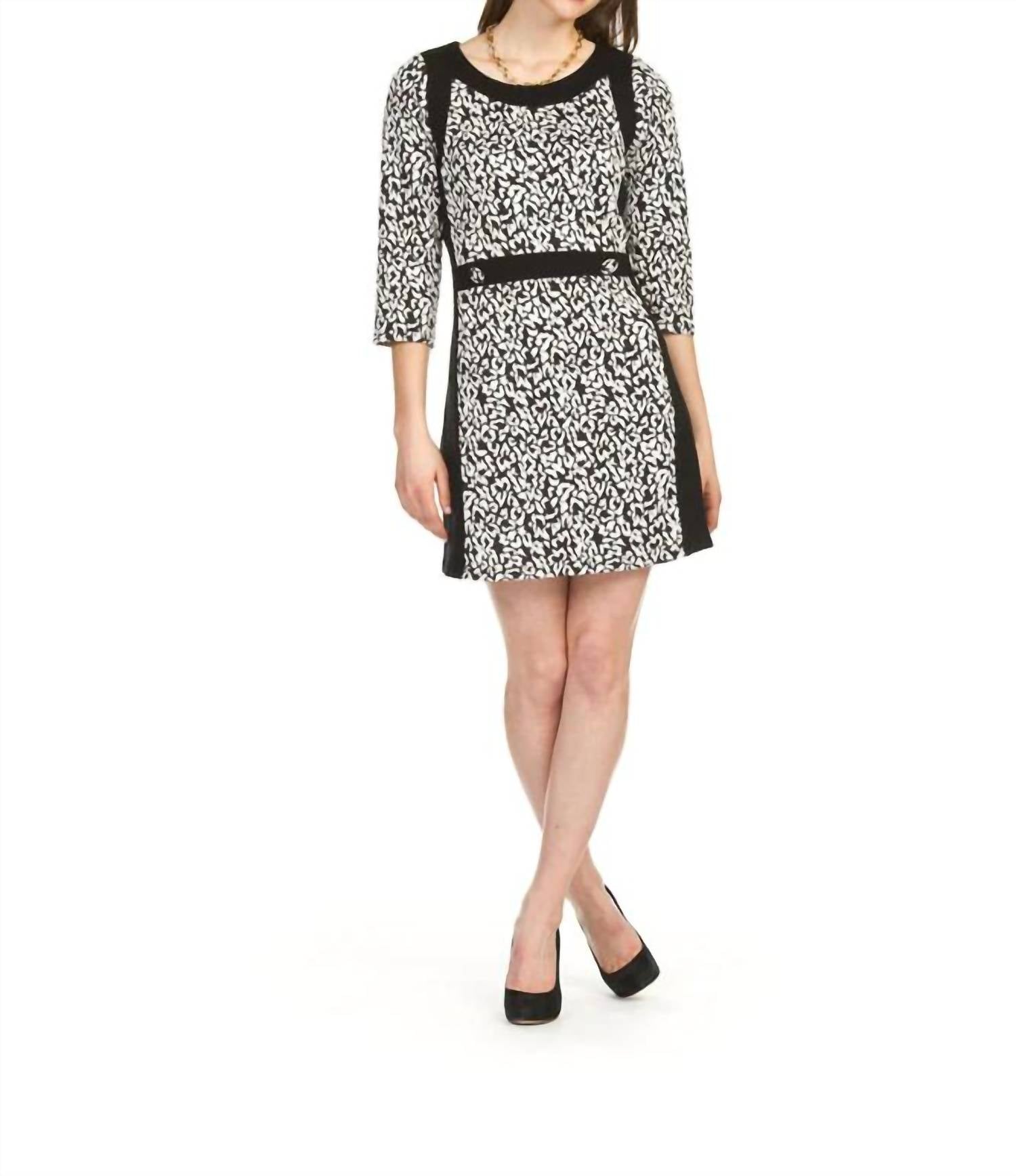 Papillon - Animal Print Panel 3/4 Sleeve Sweater Dress