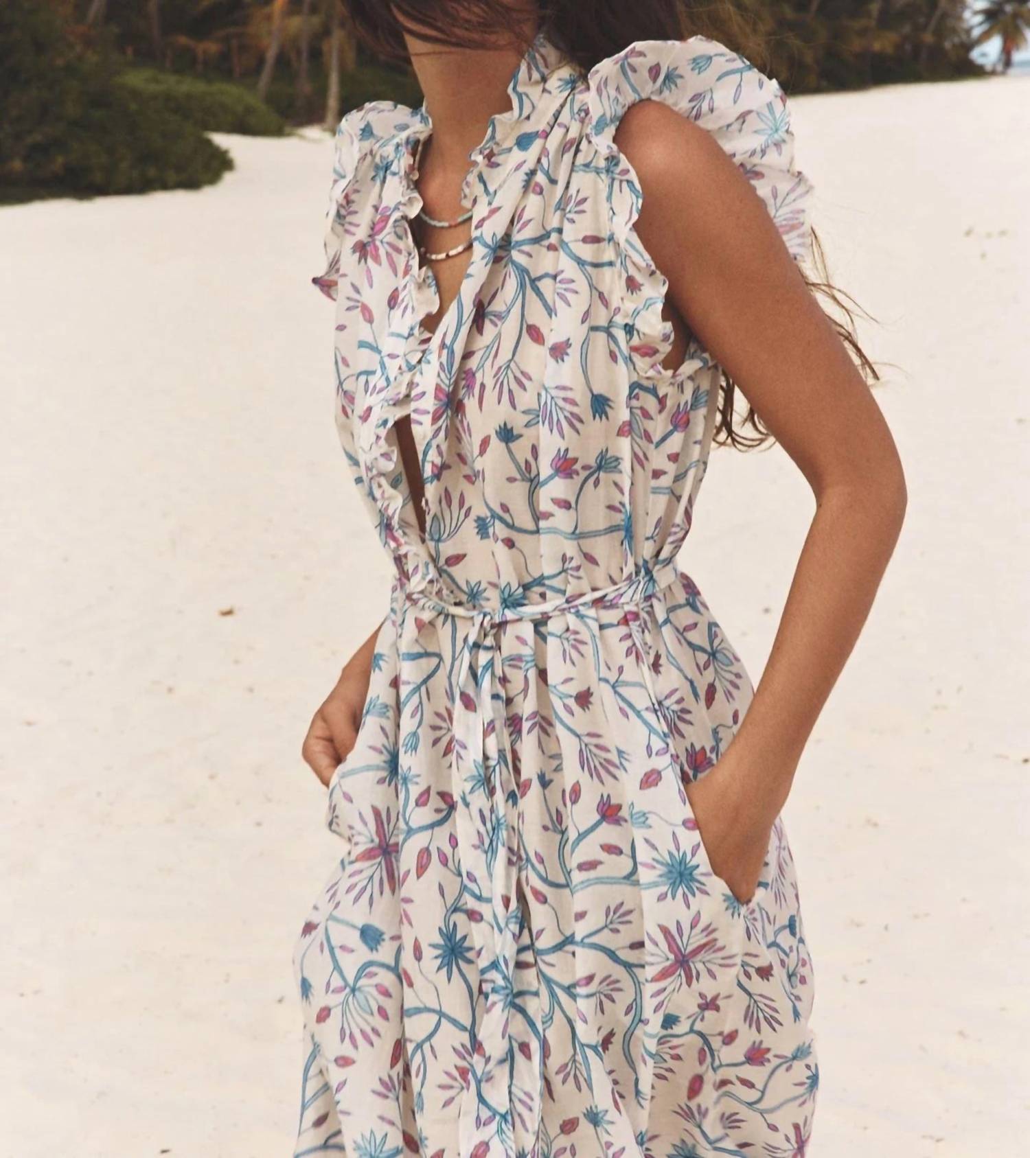 XIRENA April Midi Dress in ivory blue - women's dress - alternate view