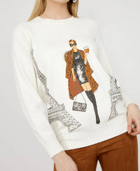 Frank Lyman - Fashionable Lady In Paris Graphic Pullover Sweater