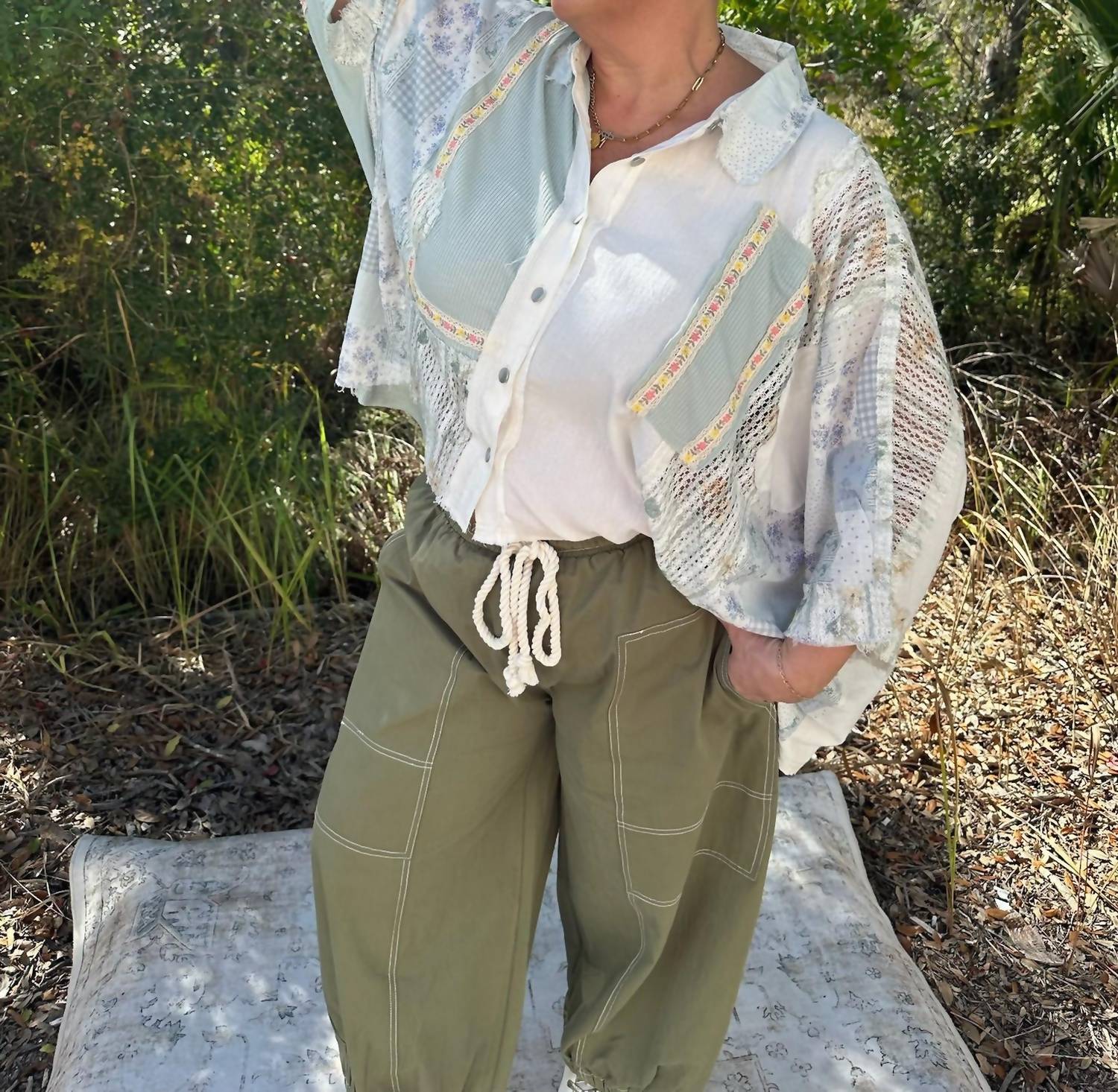Pol - Short Sleeve Oversized Button Down Top