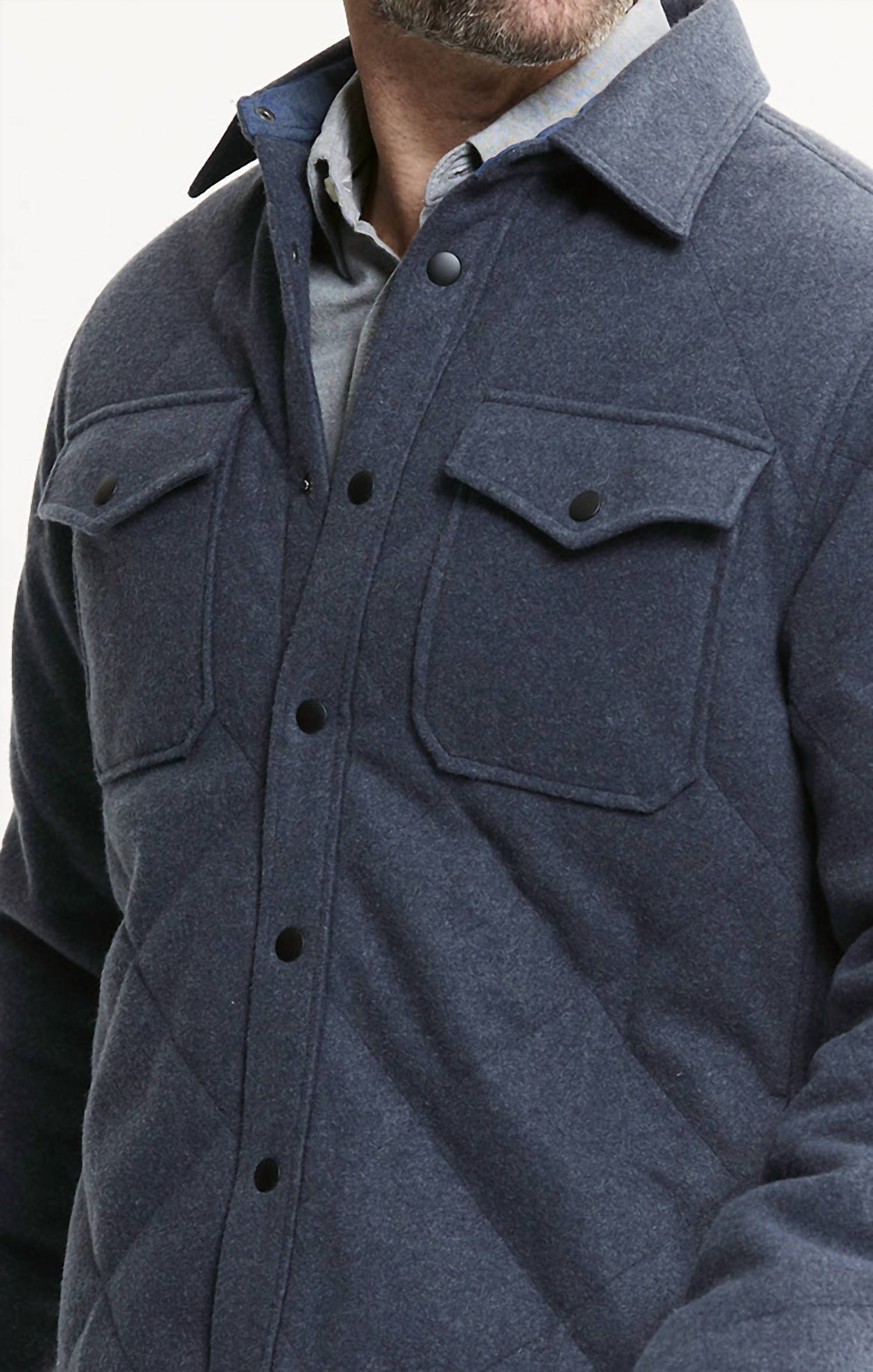 JACHS NEW YORK Quilted Brushed Knit Shirt Jacket in navy - men's jacket - view 6