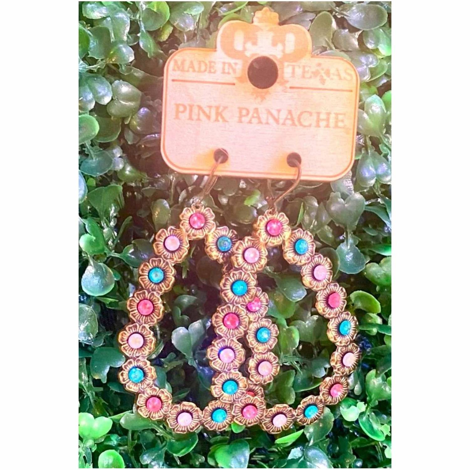 Pink Panache - Women's Multi Crystal Open Teardrop Earrings