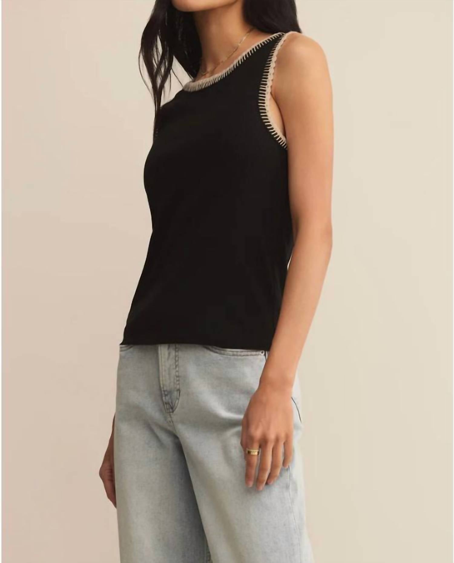 Z Supply Social Whipstitch Tank Top in black - women's tank top - alternate view