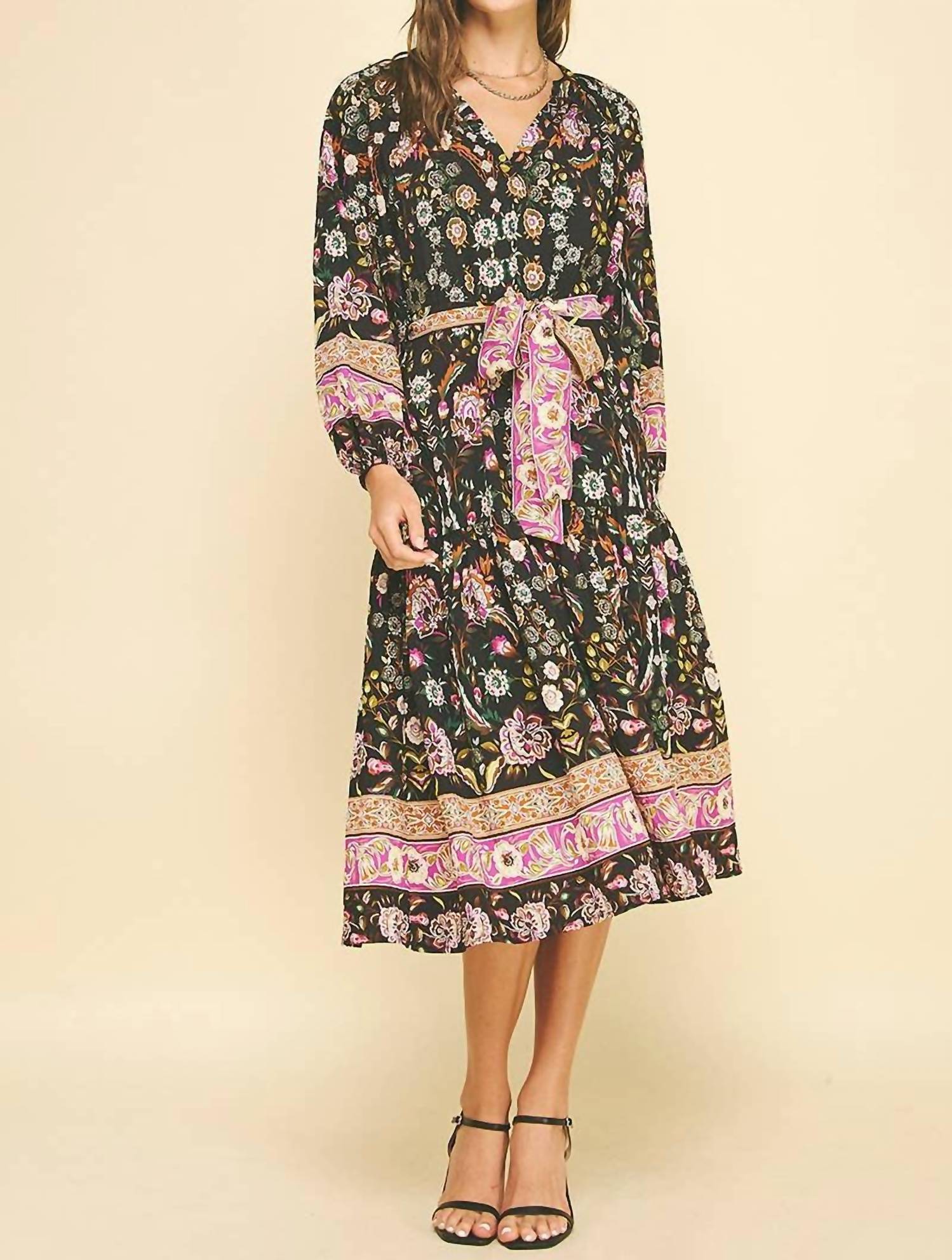 Pinch - Border Print Tiered Midi Dress