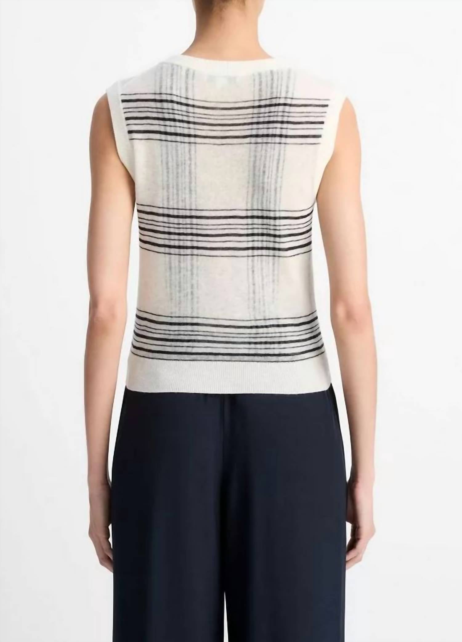 Vince Featherweight Plaid Wool Sweater Vest in off white coastal blue - women's jacket - alternate view