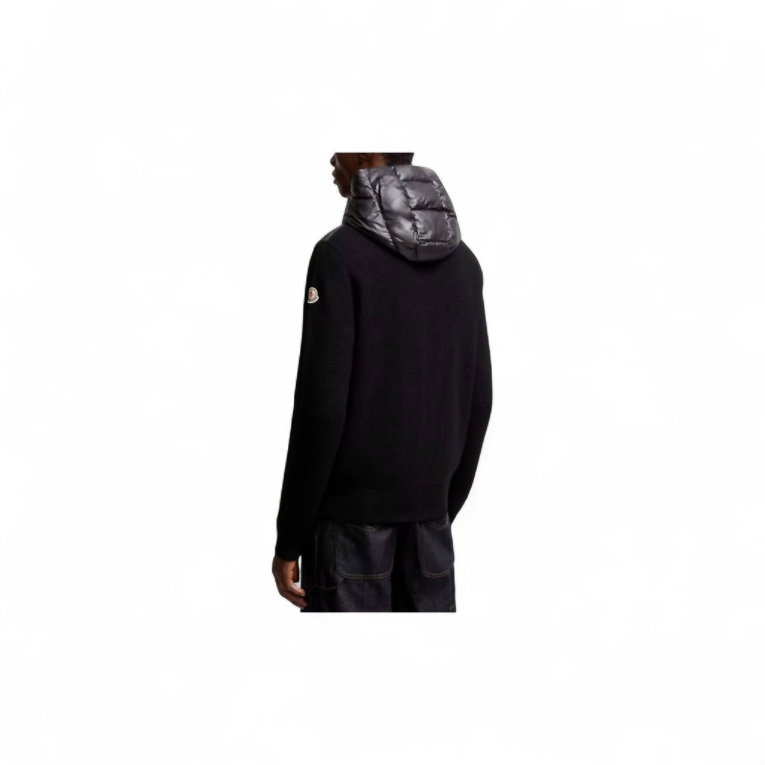 Moncler Padded Wool Zip-Up Hoodie in black - men's jacket - view 6