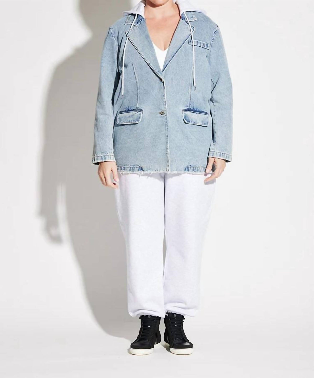 Circular Path - Hooded Denim Blazer