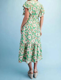 Gigio - Vibrant Floral Print V-neck Midi Dress