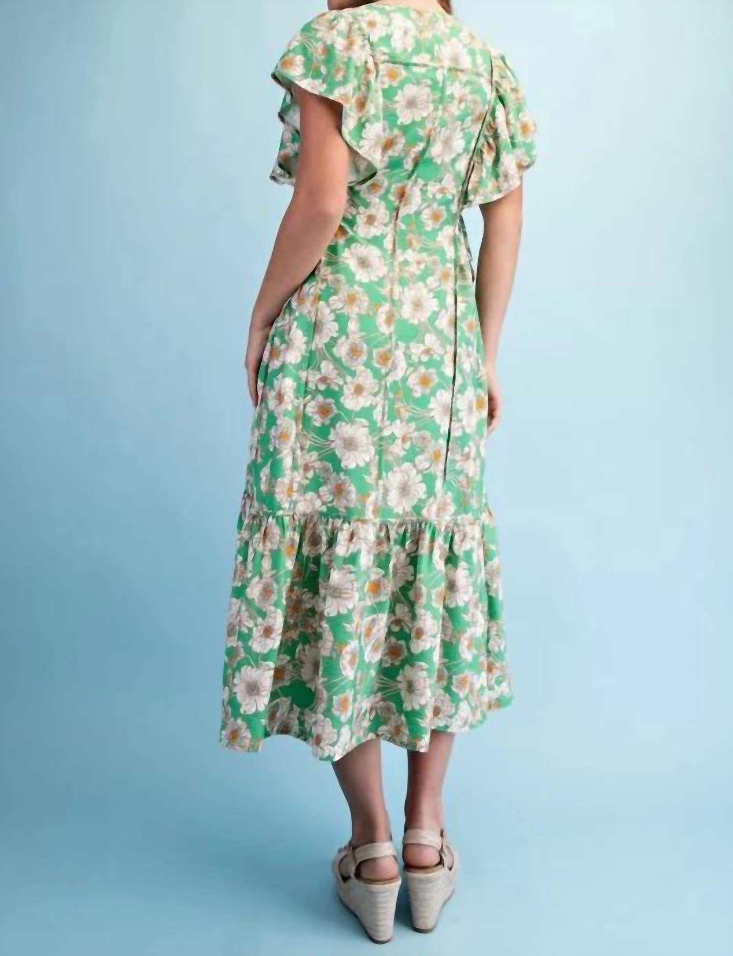 Gigio - Vibrant Floral Print V-neck Midi Dress
