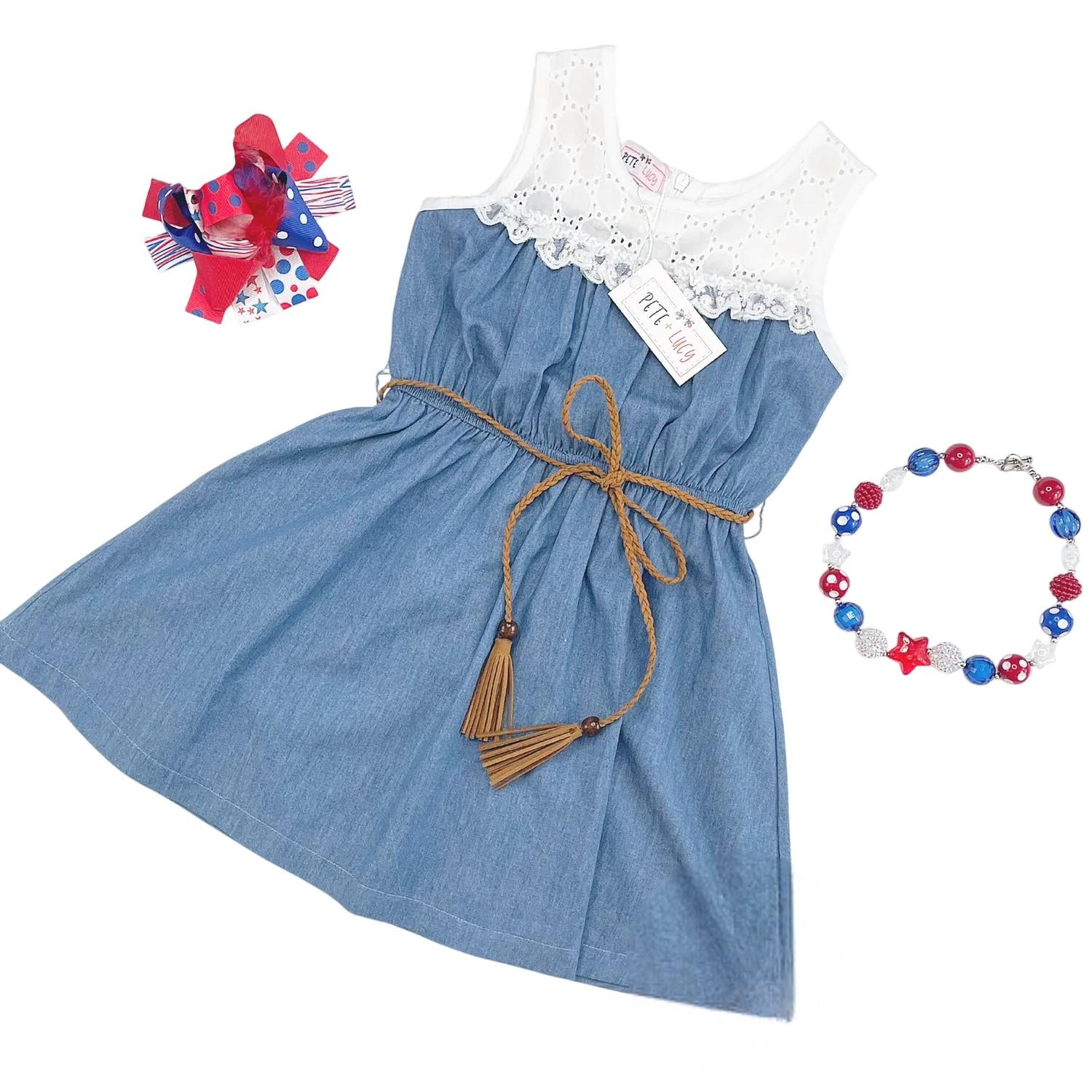 Pete + Lucy - Girls July 4th Chambray Dress