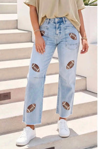 1 The Woman - Game Day Sequin Patchwork High Waist Shift Jeans