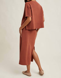 WISHLIST Ribbed Knit Sweater Top And Skirt Set in rust - women's sleepwear - detail view