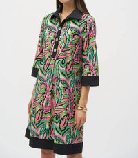 Joseph Ribkoff Poplin Paisley Print A-line Dress in pink green - women's dress - alternate view