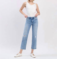 FLYING MONKEY High Rise Ankle Straight Jeans in light wash - women's jeans