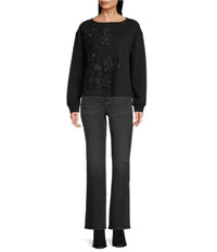 Tru Luxe - Flower Applique Crew Neck Knit Top