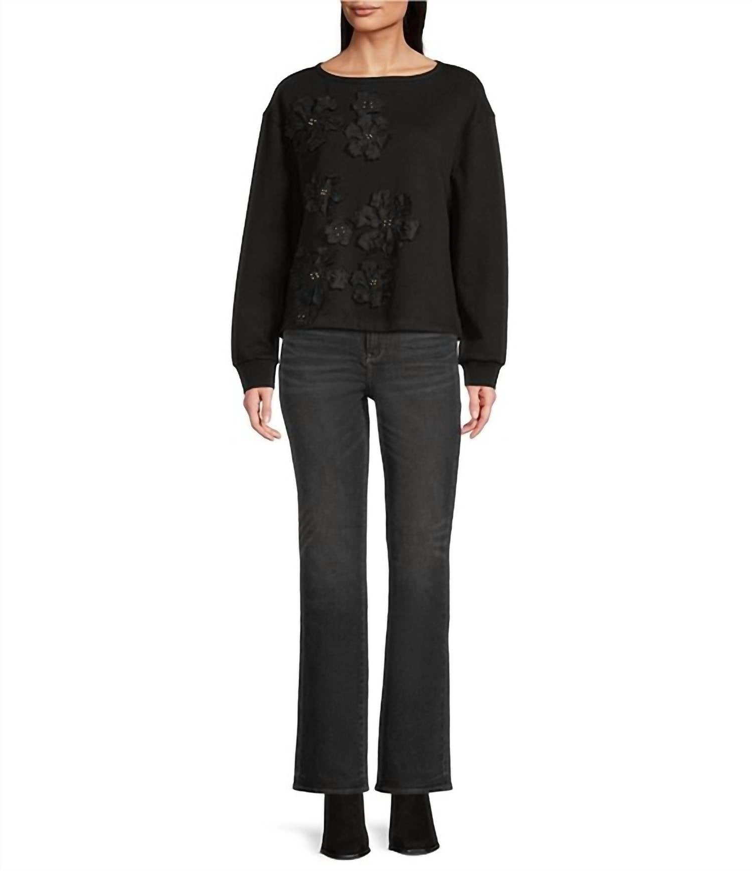 Tru Luxe - Flower Applique Crew Neck Knit Top