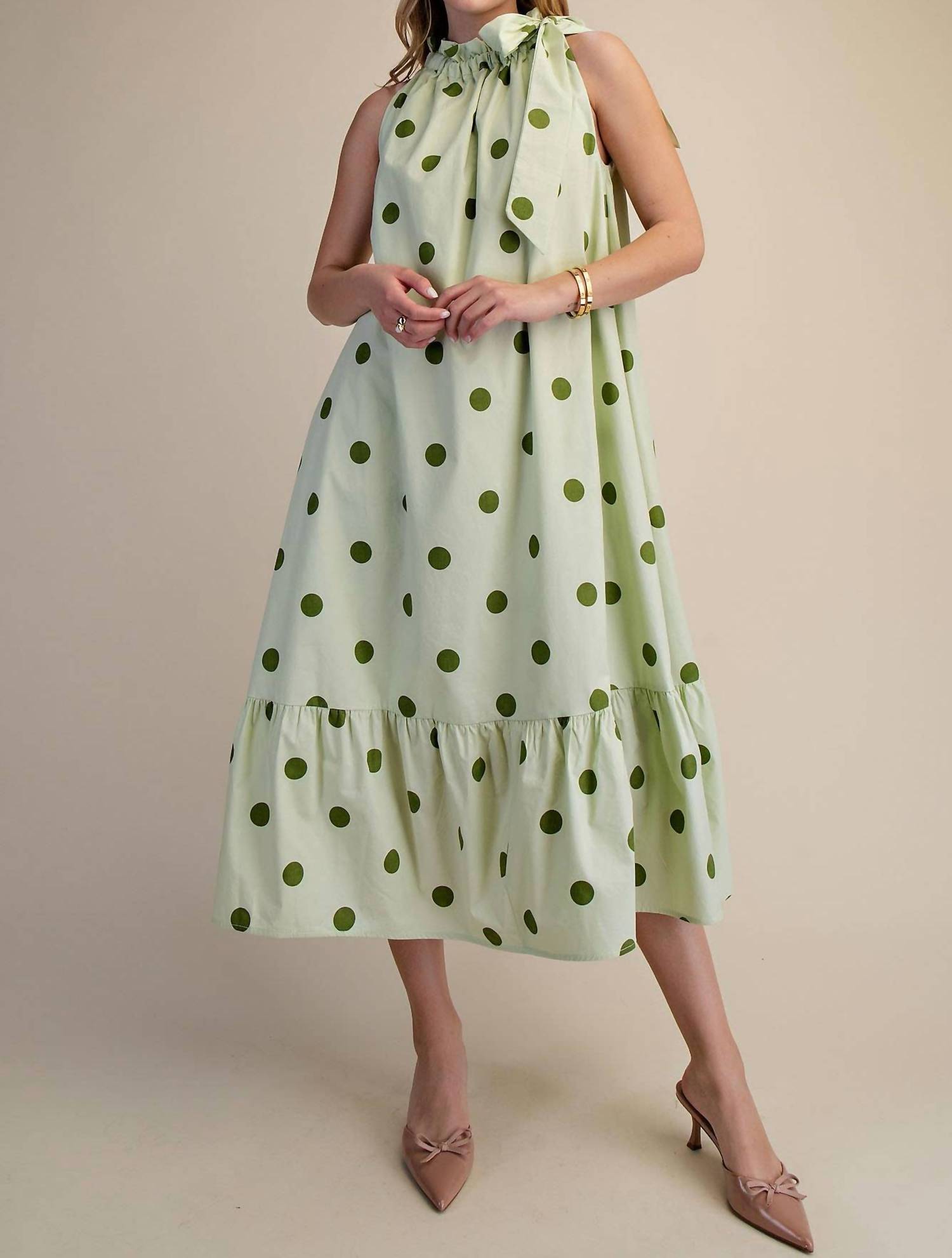 Glam - Ruffle Tie Neck Sleeveless Midi Dress